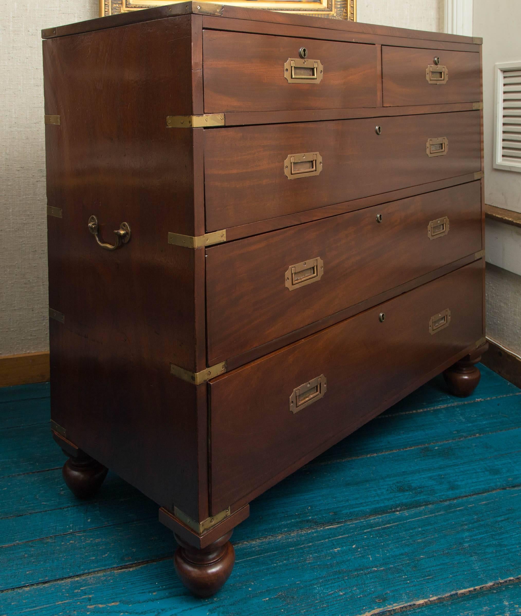 Victorian English Mahogany Campaign Chest of Drawers