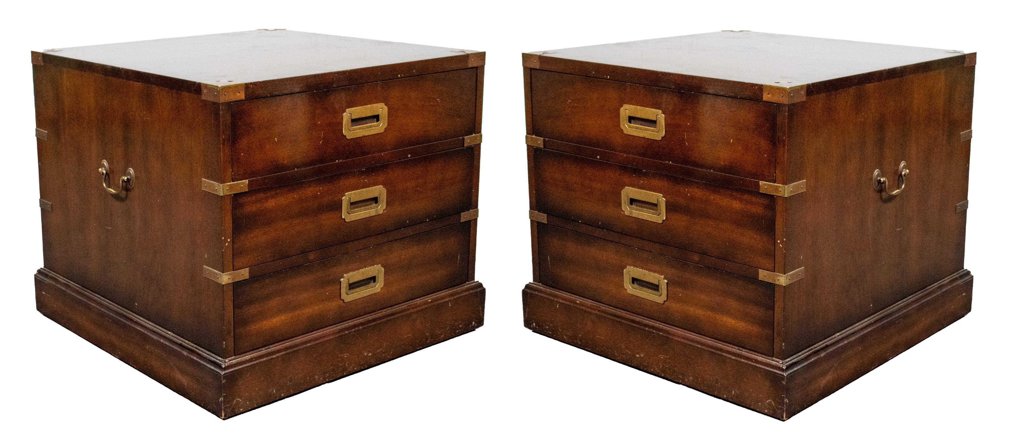 Metal English Mahogany Campaign Chest of Drawers, Pair For Sale