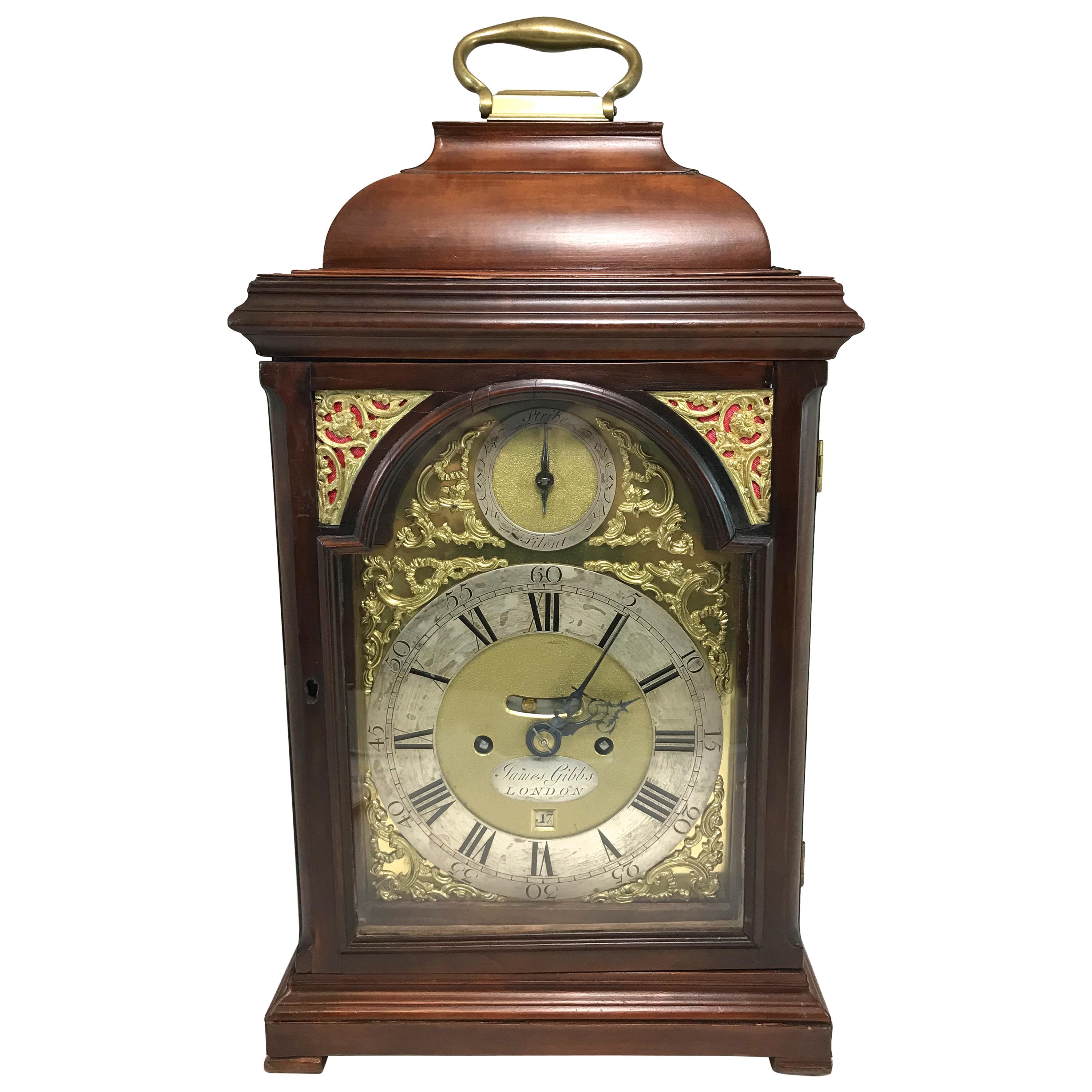 English Mahogany Case Bracket Clock, James Gibbs London, circa 1740