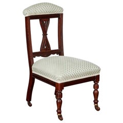 English Mahogany Chairs with Original Upholstery and Castors, Pair, circa 1890