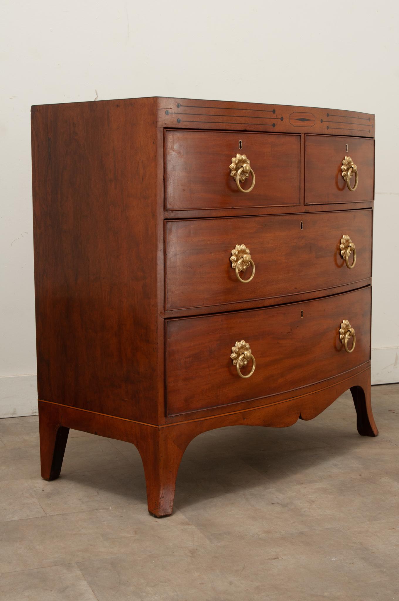 Brass English Mahogany Chest of Drawers For Sale