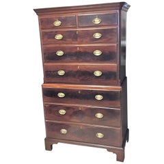 English Mahogany Chest on Chest with Crotched Grain Drawer Fronts