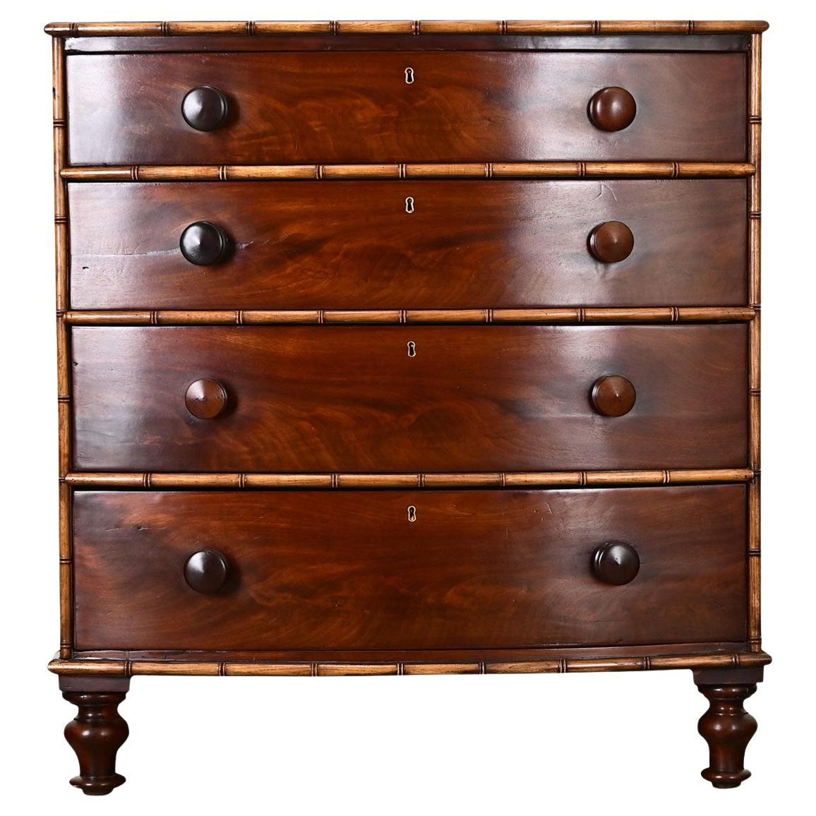 English Mahogany Chest with Faux Bamboo Trim