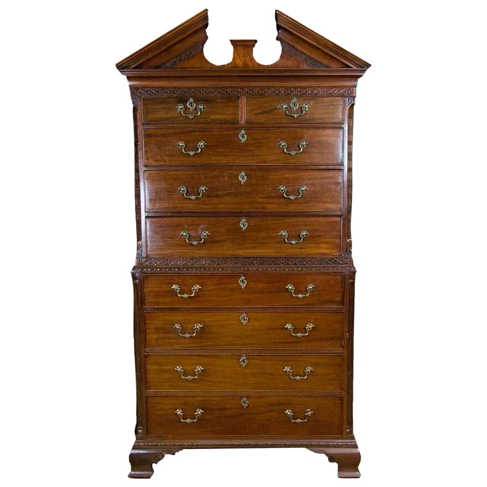 English Mahogany Chippendale Chest on Chest For Sale
