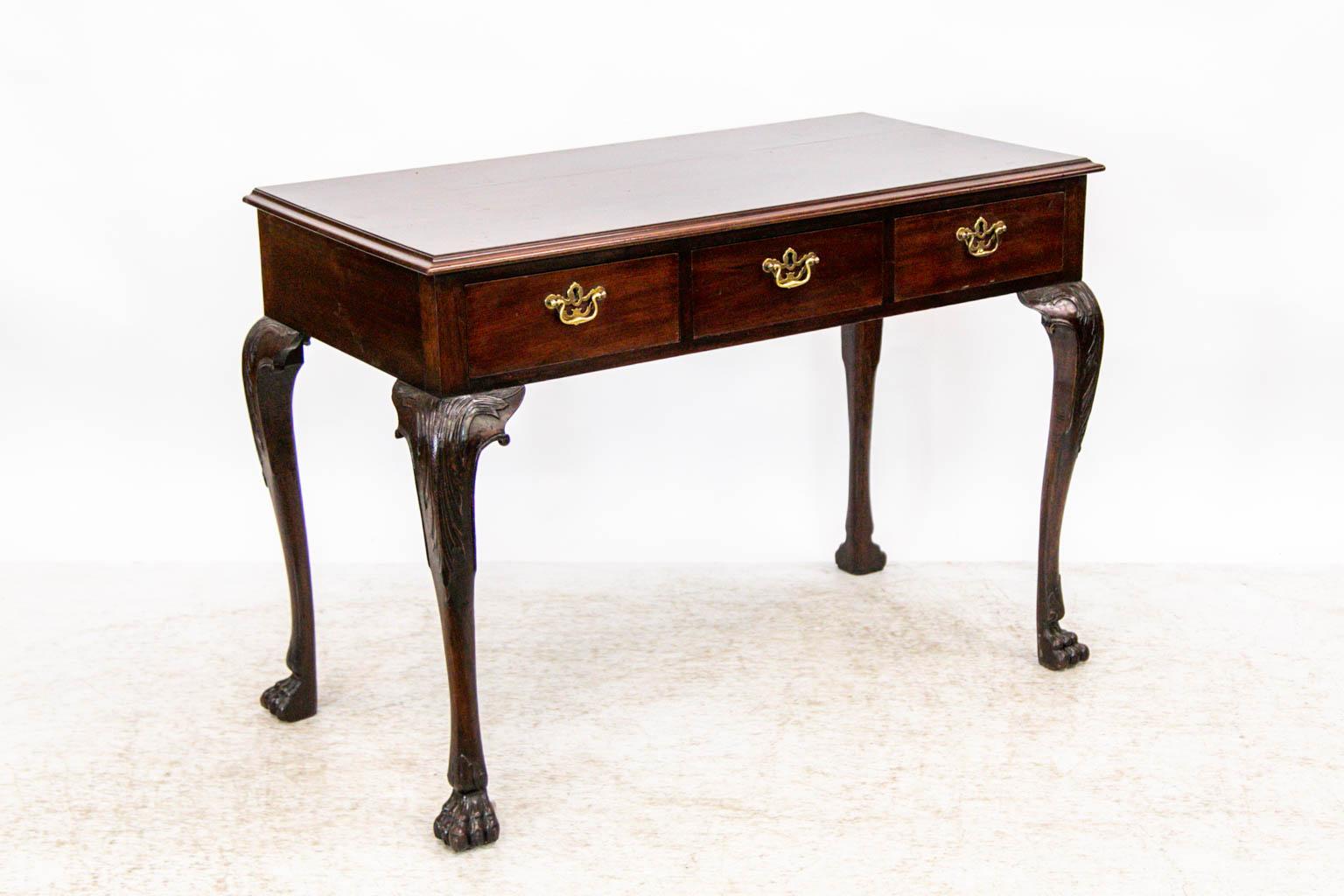 Brass English Mahogany Chippendale Console Table For Sale