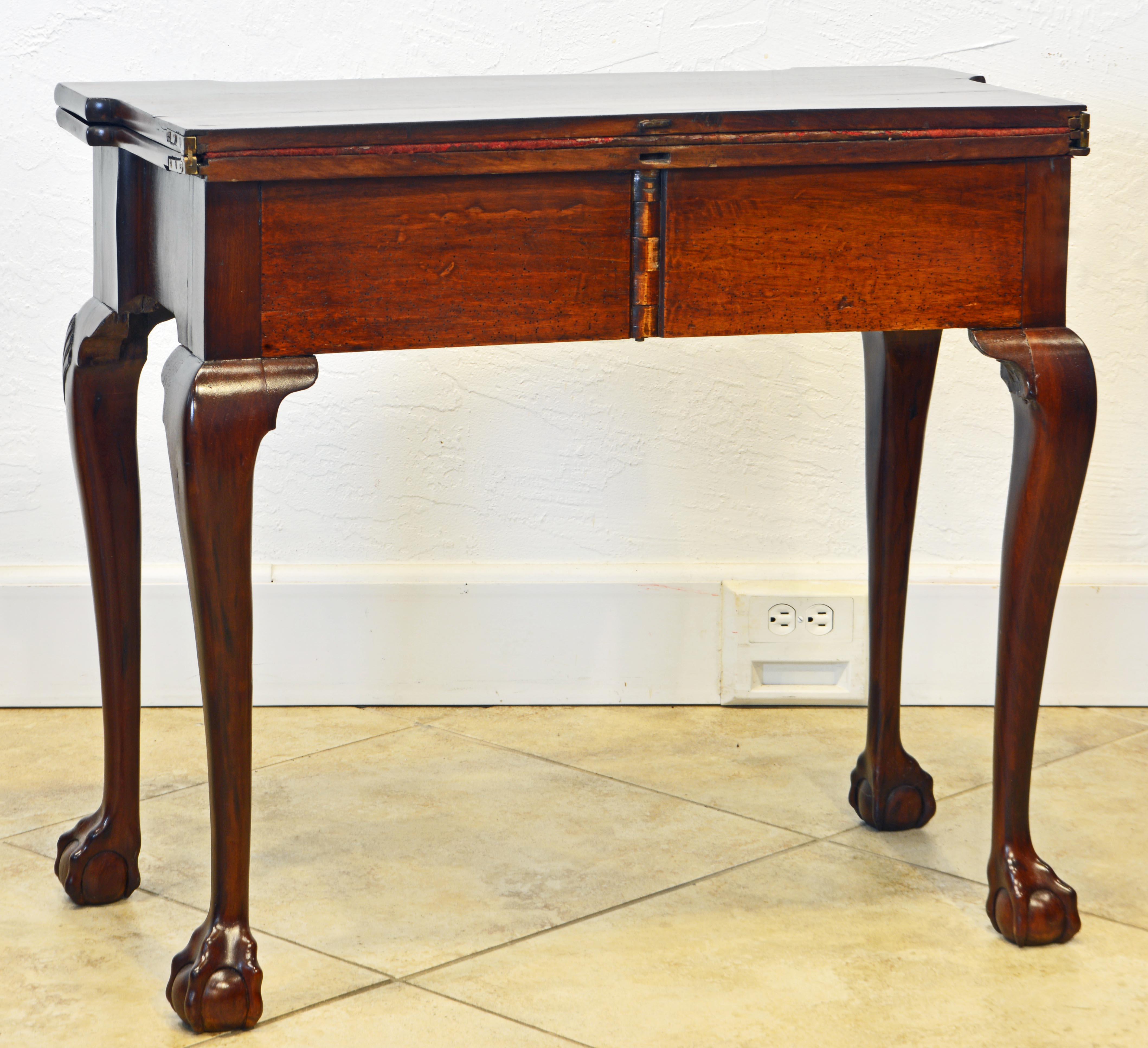Hand-Carved English Mahogany Chippendale Game Table with Claw and Ball Feet, 18th Century