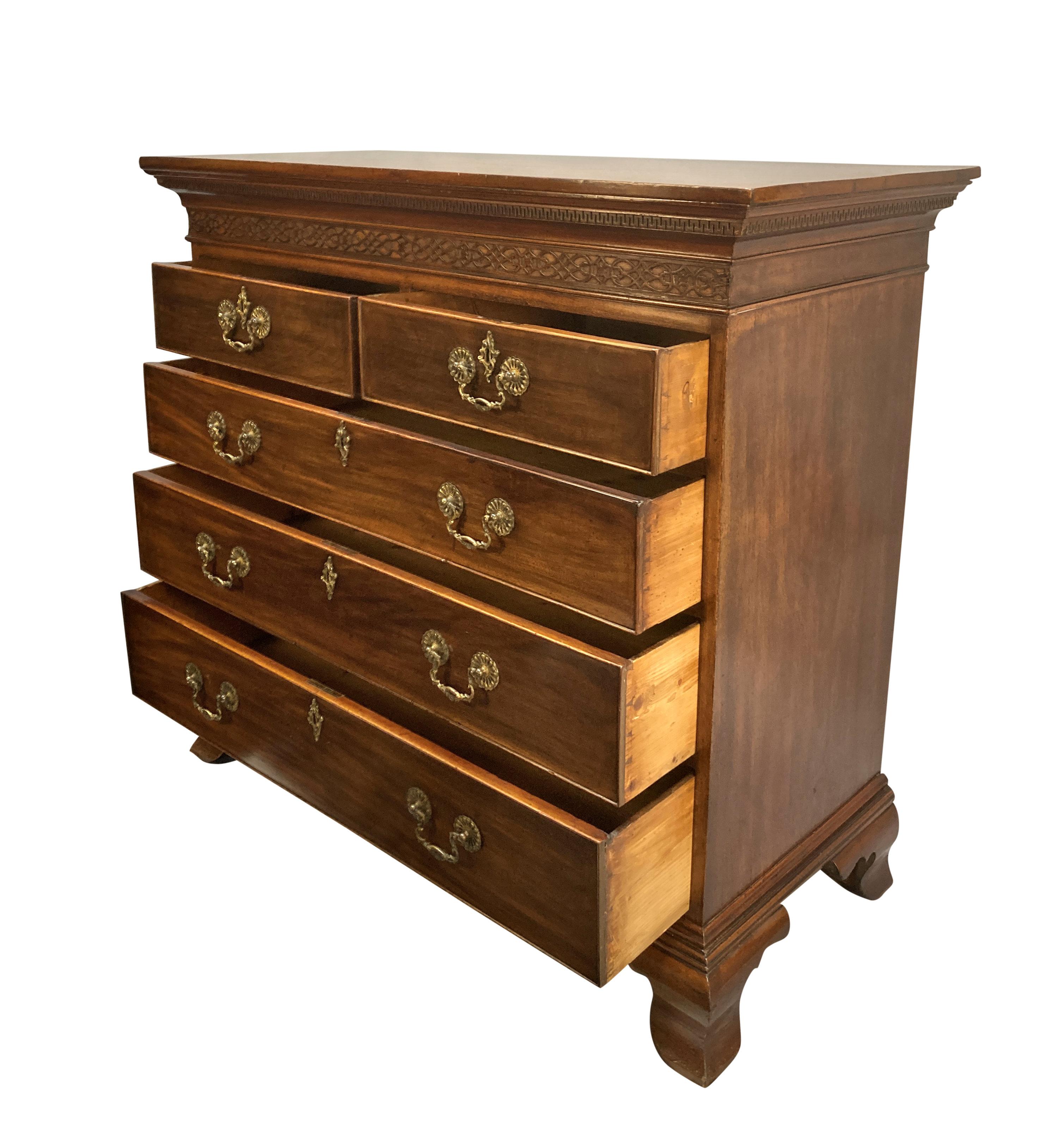 Late 18th Century English Mahogany Chippendale Style Chest Of Drawers For Sale