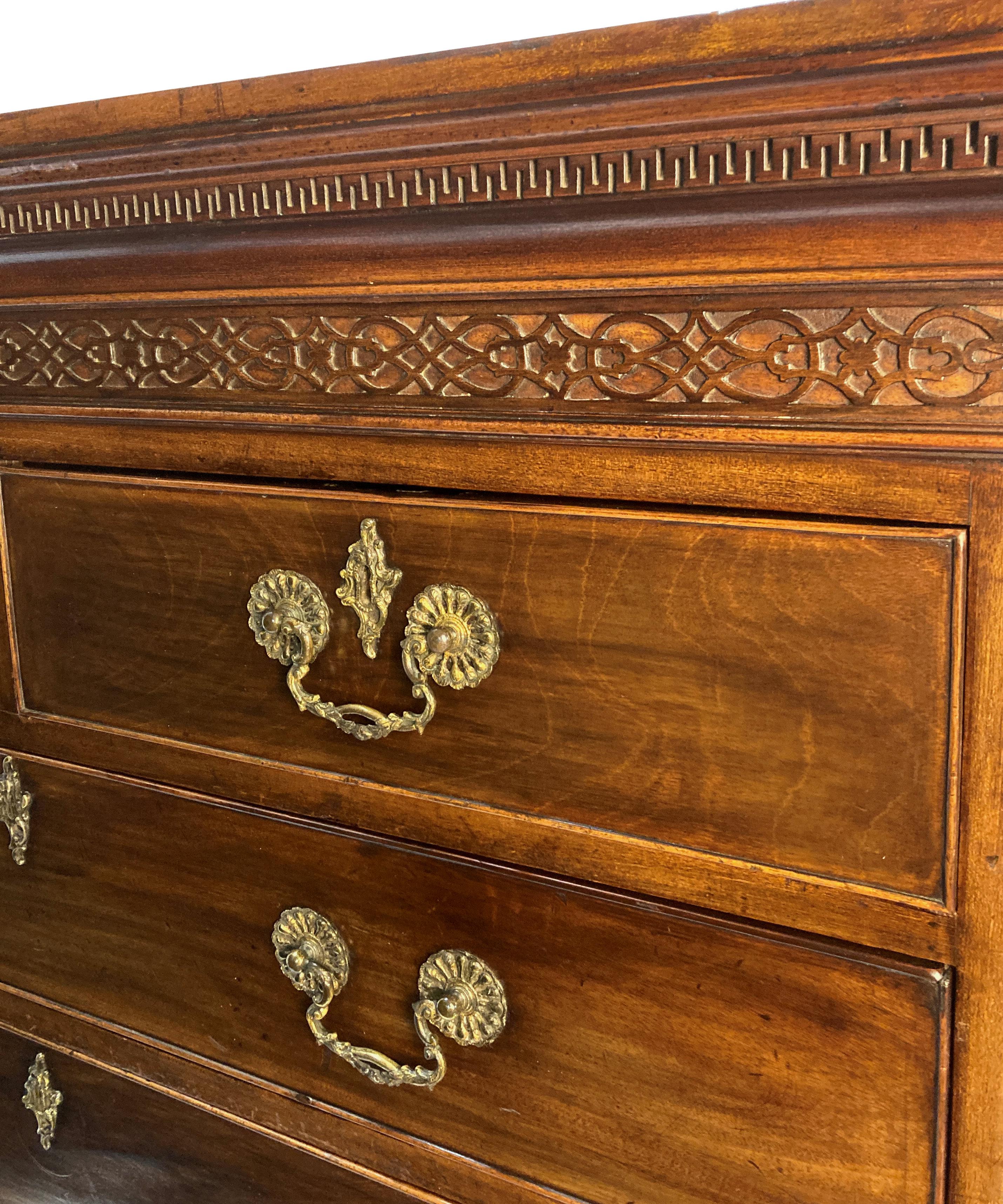 Brass English Mahogany Chippendale Style Chest Of Drawers For Sale