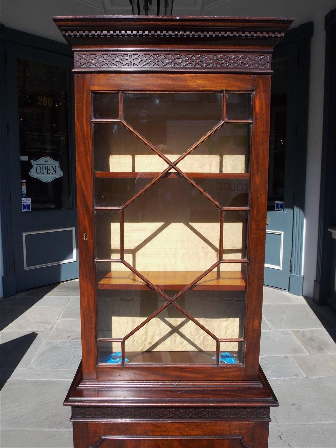 Hand-Carved English Mahogany Chippendale Style Diminutive Glass Bookcase, Circa 1870