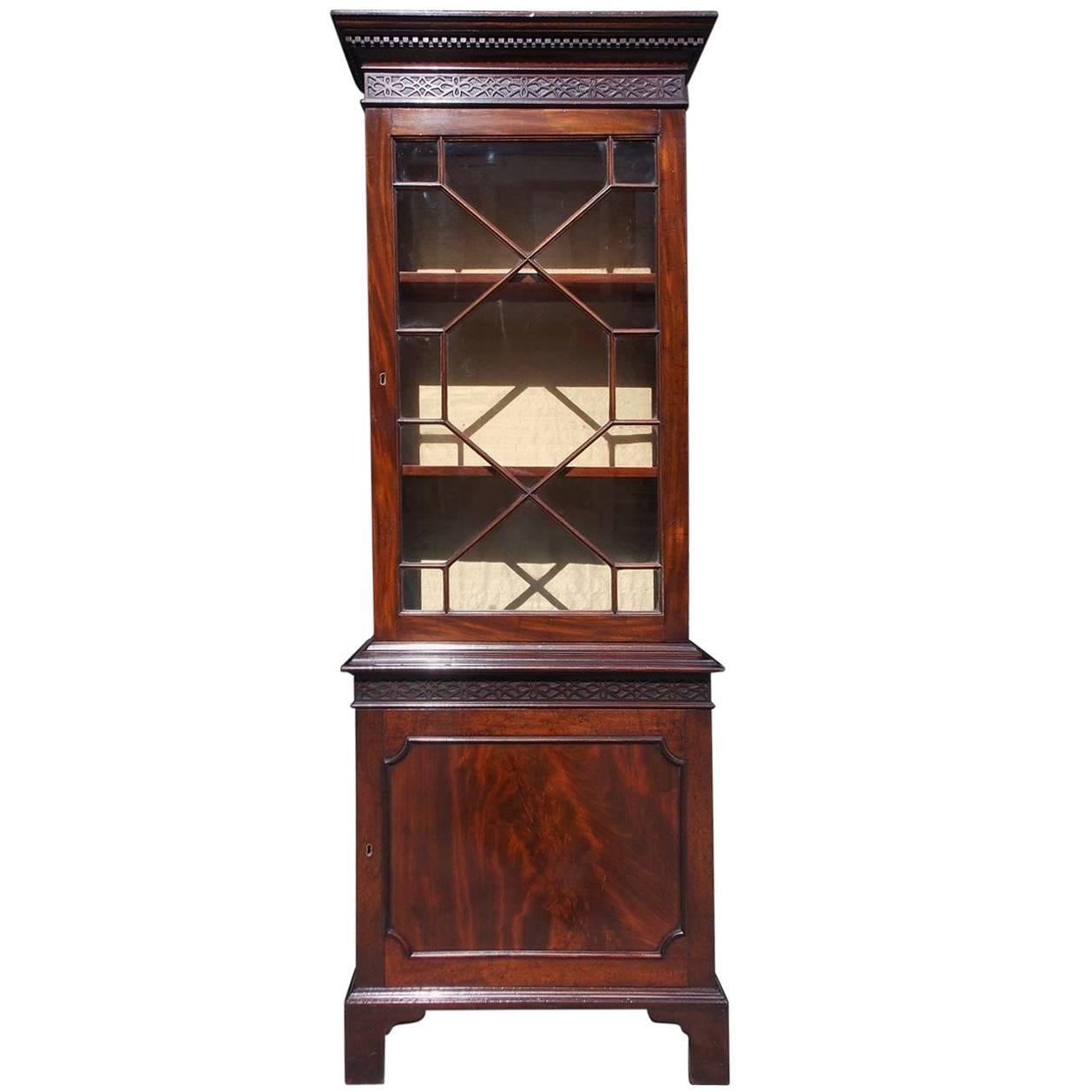 English Mahogany Chippendale Style Diminutive Glass Bookcase, Circa