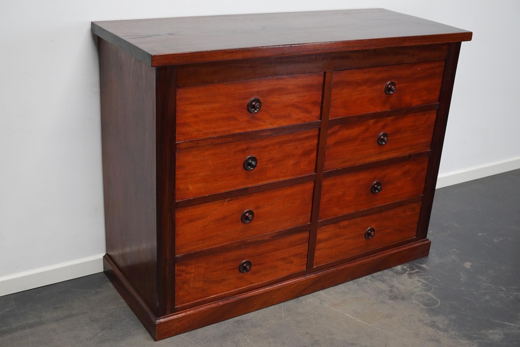 Industrial English Mahogany Commode or Bank of Drawers, 1930s For Sale