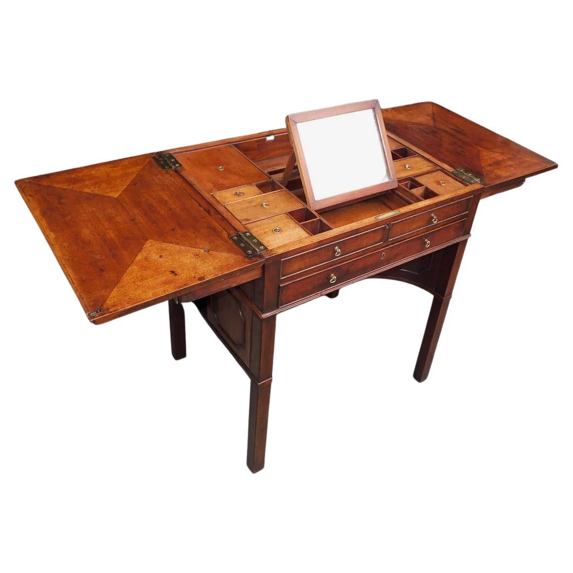 English Mahogany Compartmentalized Lidded Beau Brummel Dressing Table, C. 1790