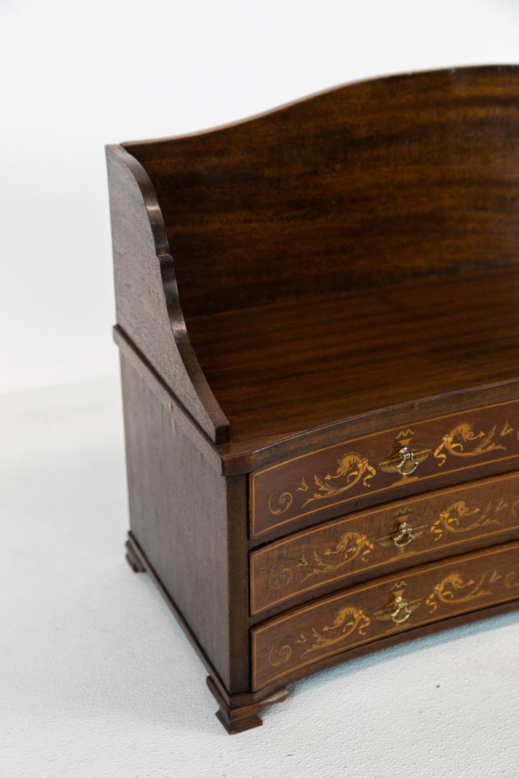 Inlay English Mahogany Concave Inlaid Countertop Chest For Sale