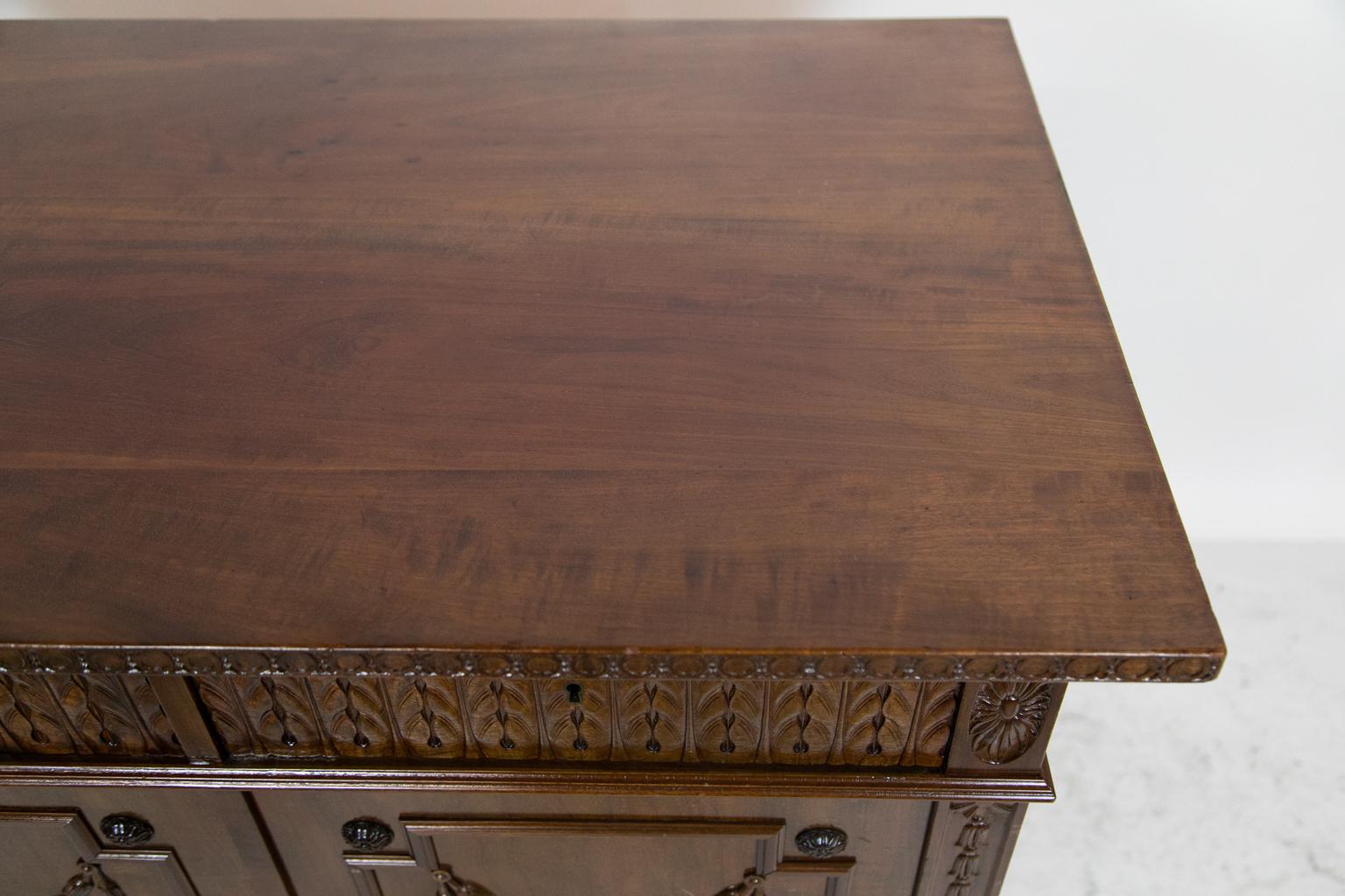 Hand-Carved English Mahogany Console Cabinet For Sale