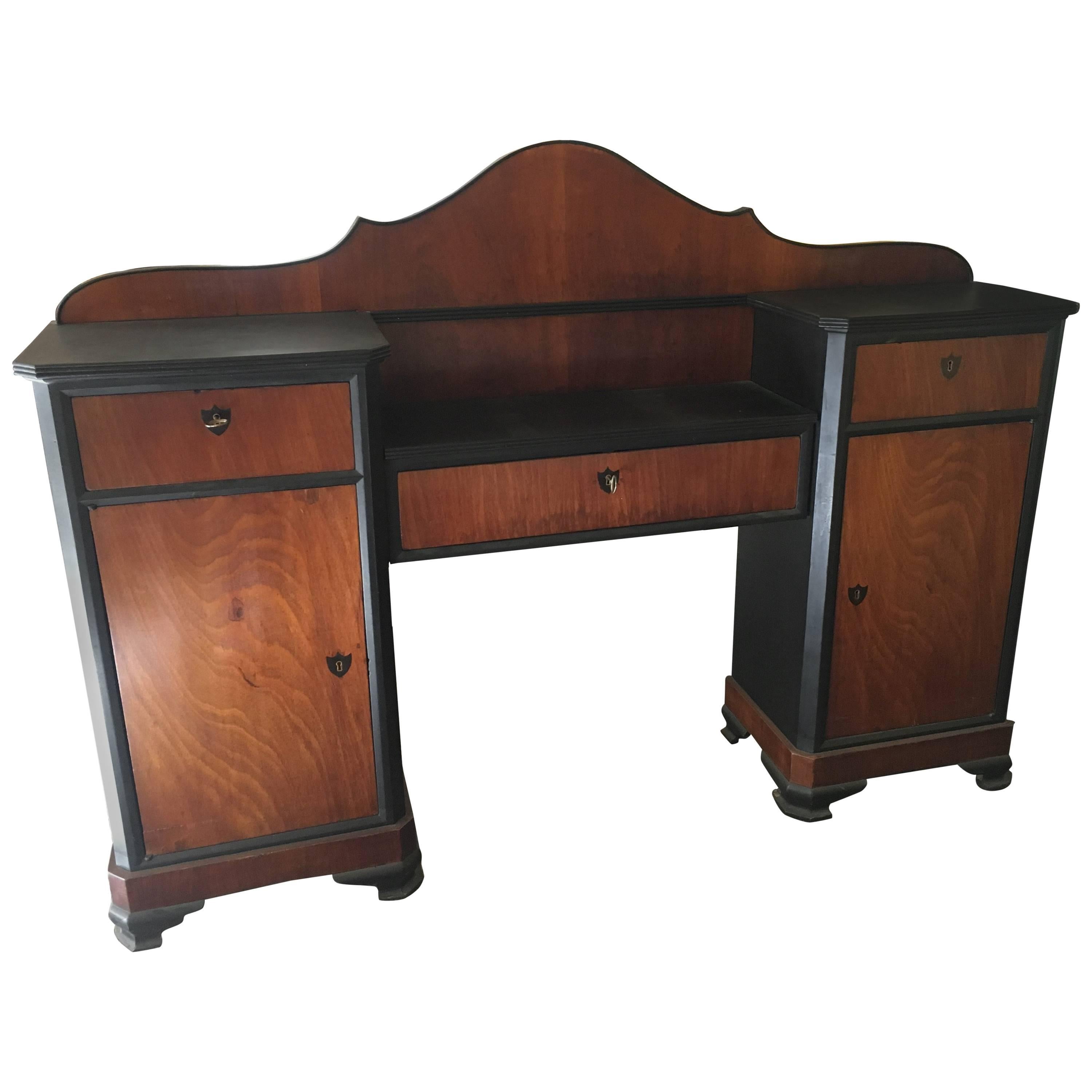 English Mahogany Console with Shutters and Drawers from 1940s