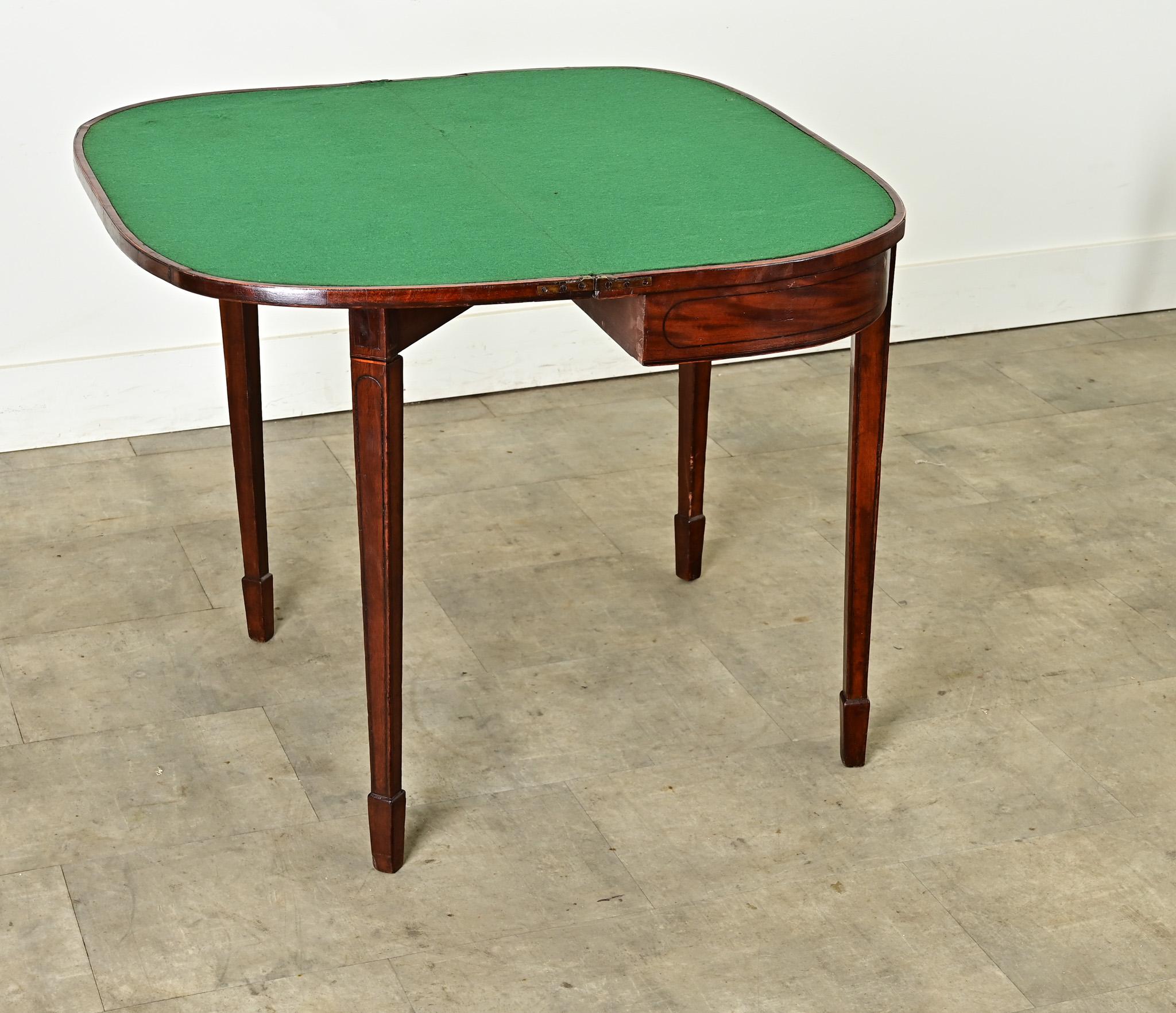English Mahogany Demilune Console Game Table For Sale 3