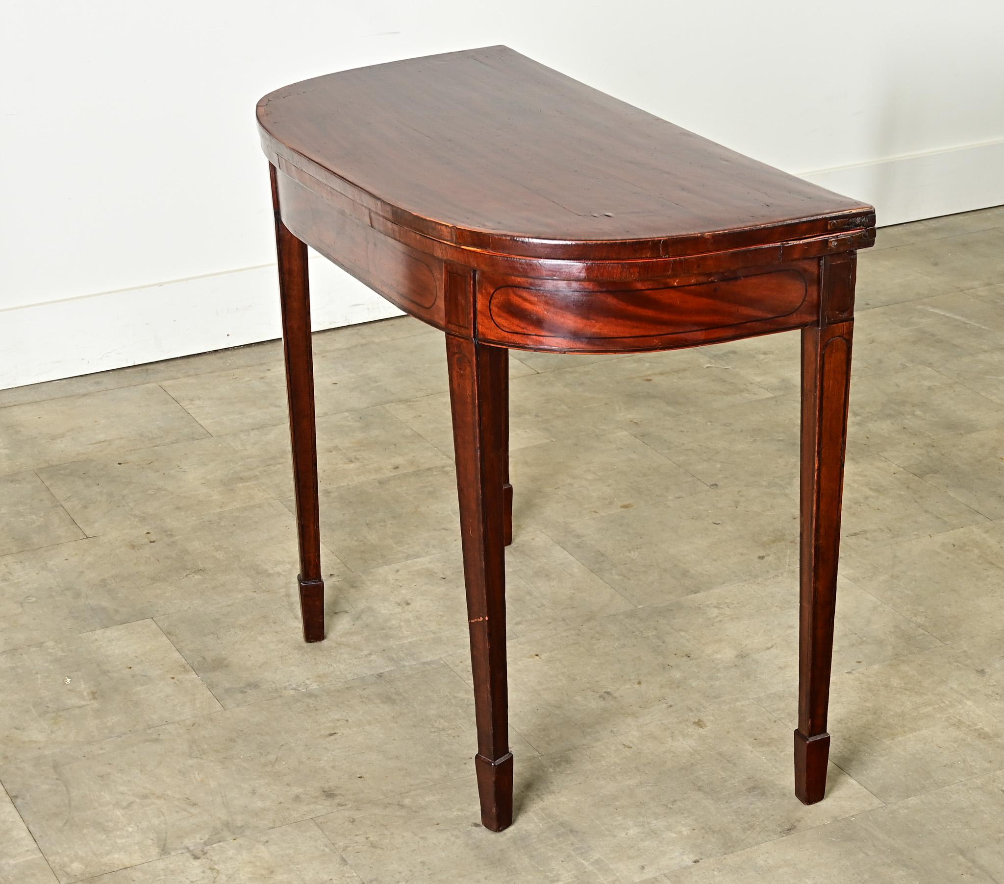 English Mahogany Demilune Console Game Table For Sale 6