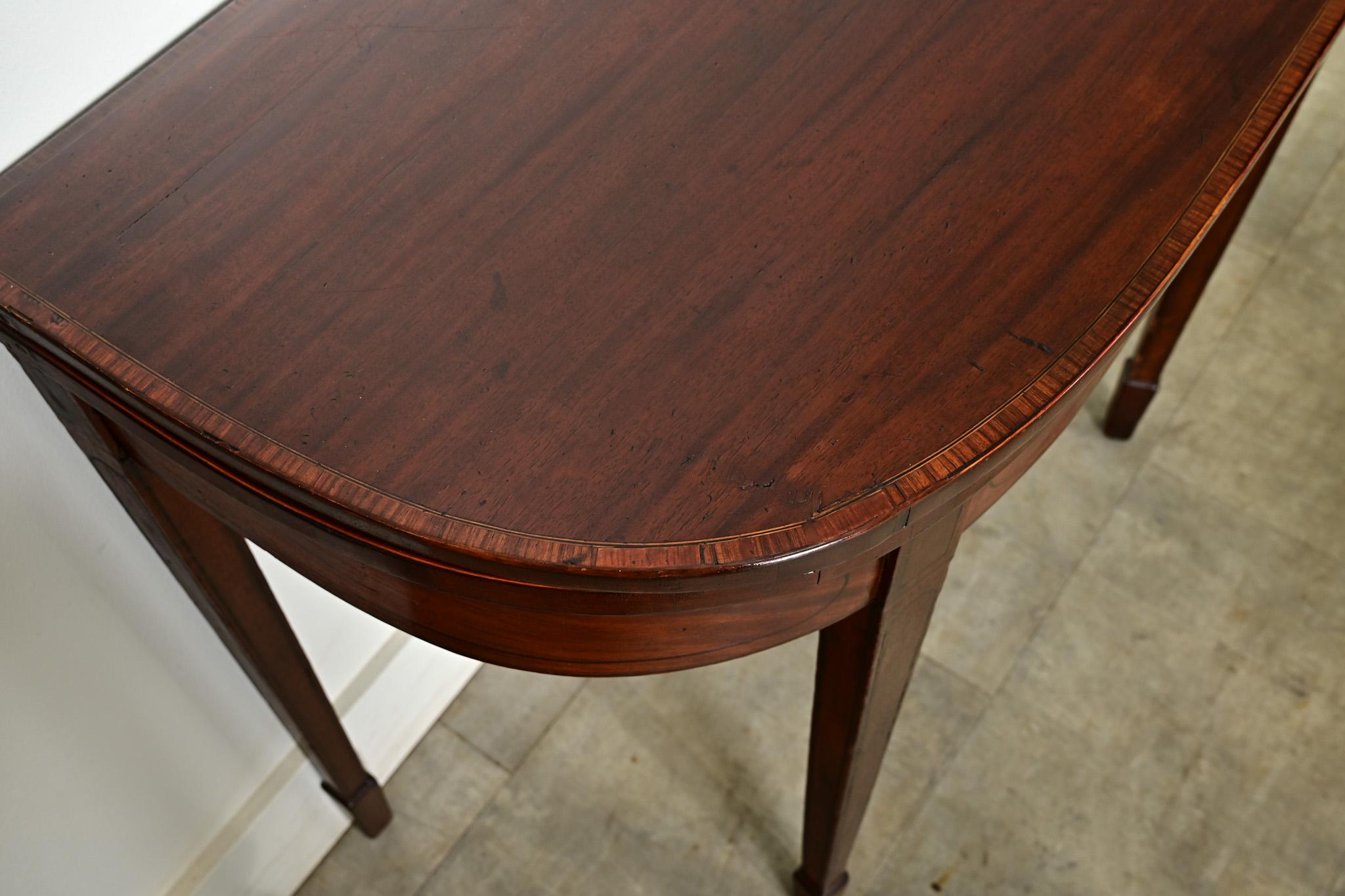 Ebonized English Mahogany Demilune Console Game Table For Sale
