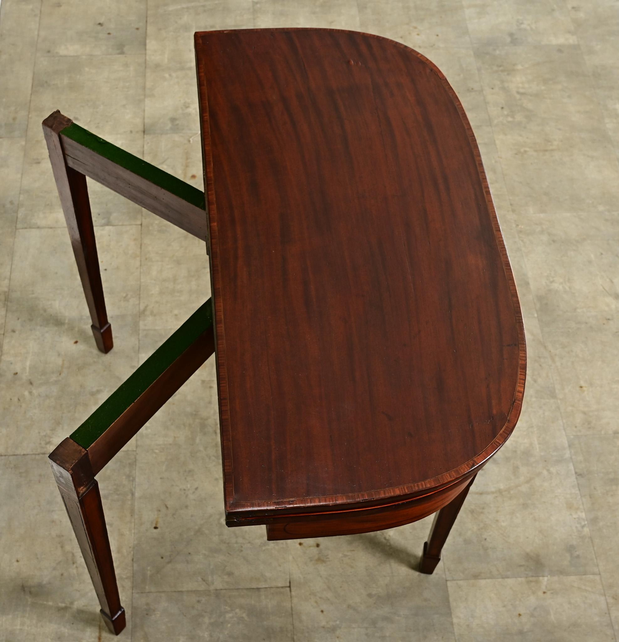 English Mahogany Demilune Console Game Table In Good Condition For Sale In Baton Rouge, LA
