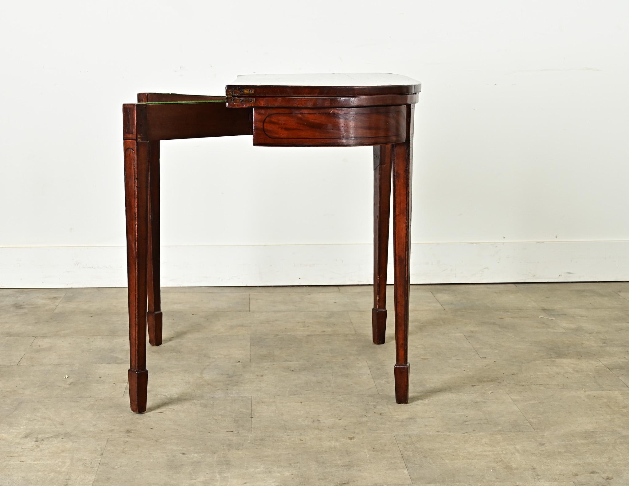 English Mahogany Demilune Console Game Table For Sale 1