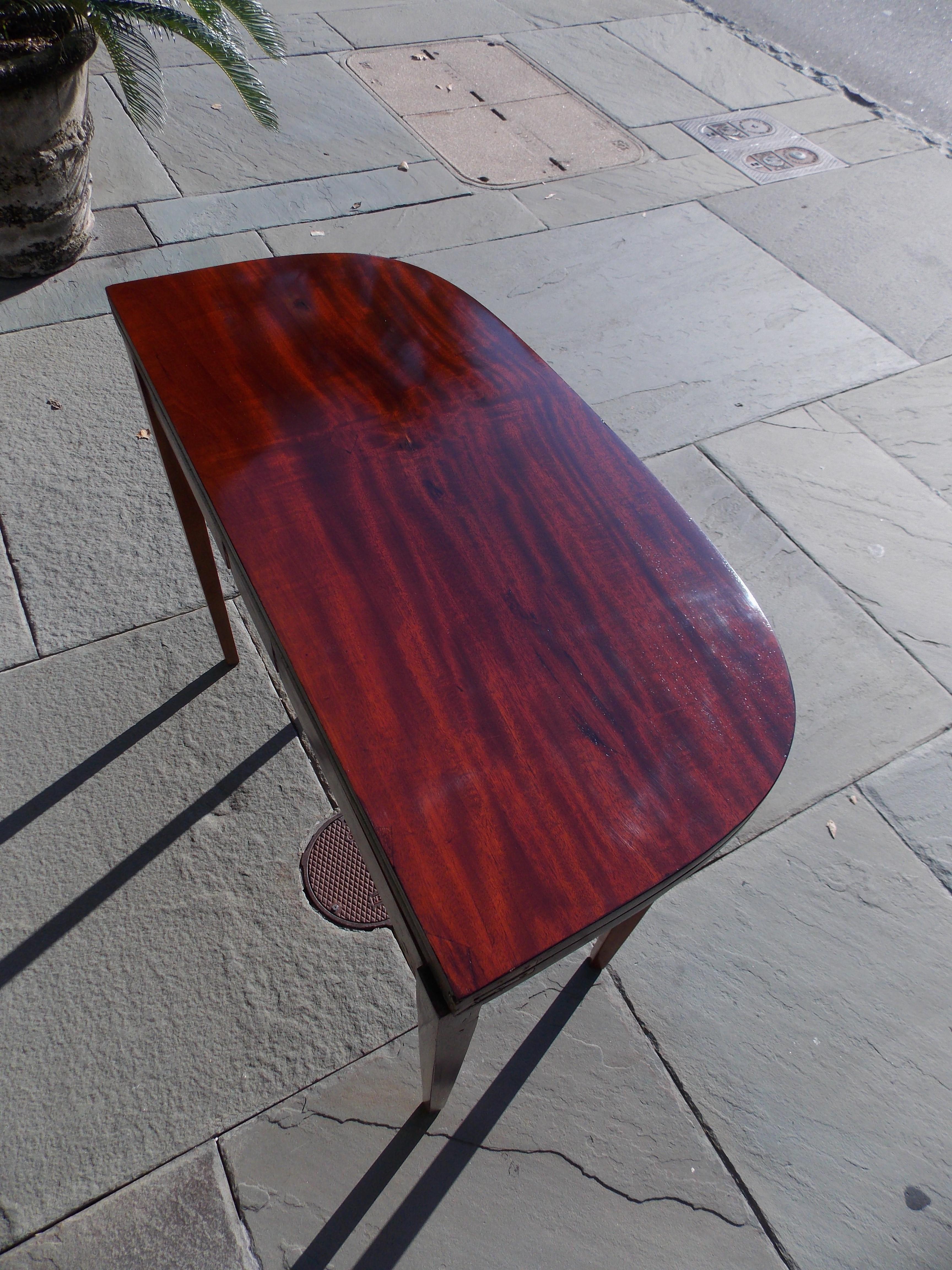 English Mahogany Demilune Ebony Inlaid Hinged Card Table, Circa 1790 For Sale 3