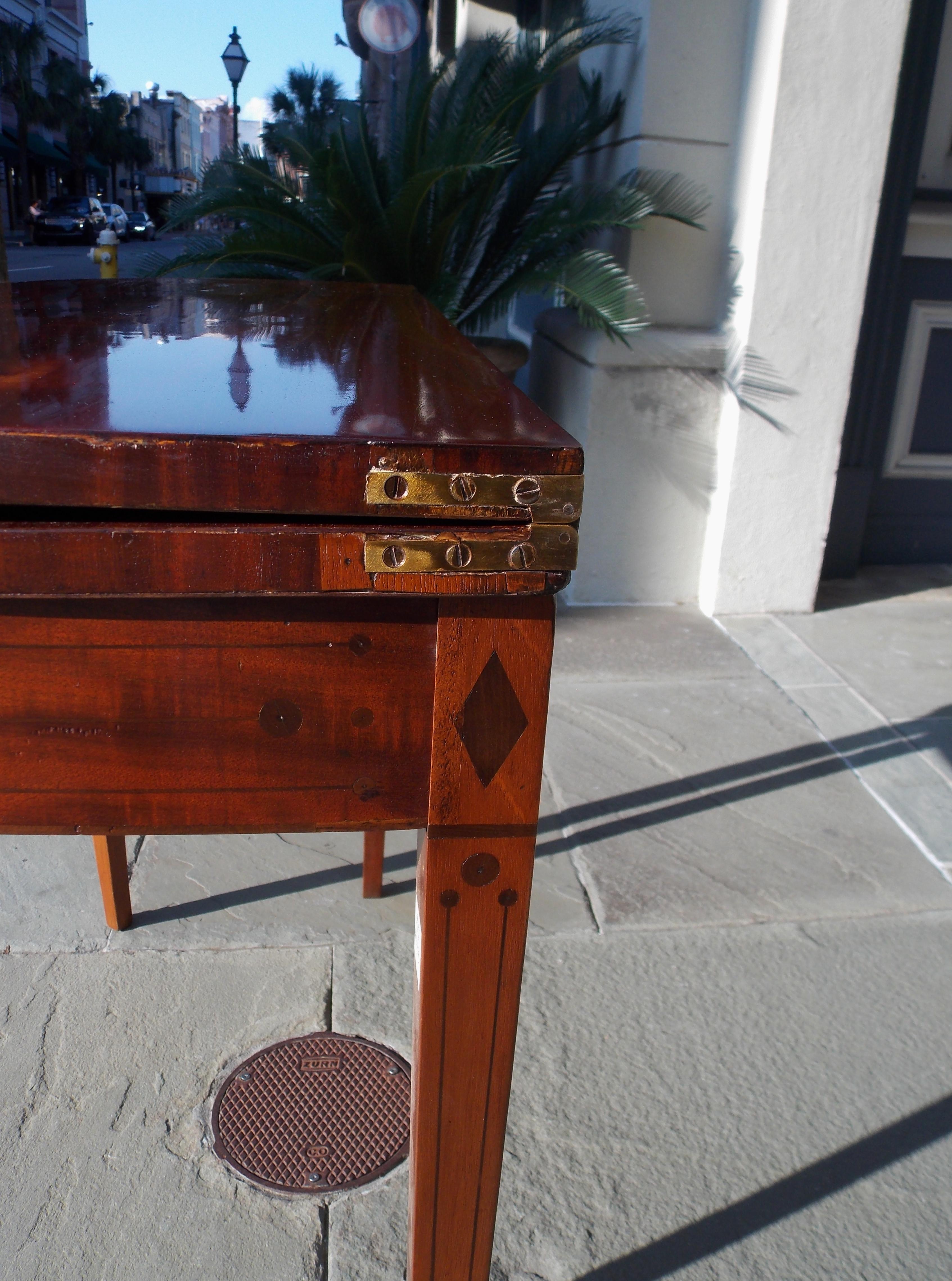 English Mahogany Demilune Ebony Inlaid Hinged Card Table, Circa 1790 For Sale 11