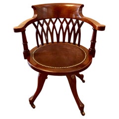 English Mahogany Desk Chair with Leather Seat