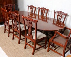 English Mahogany Dining Table and 8 Chairs Hepplewhite Stalker Antique Vintage
