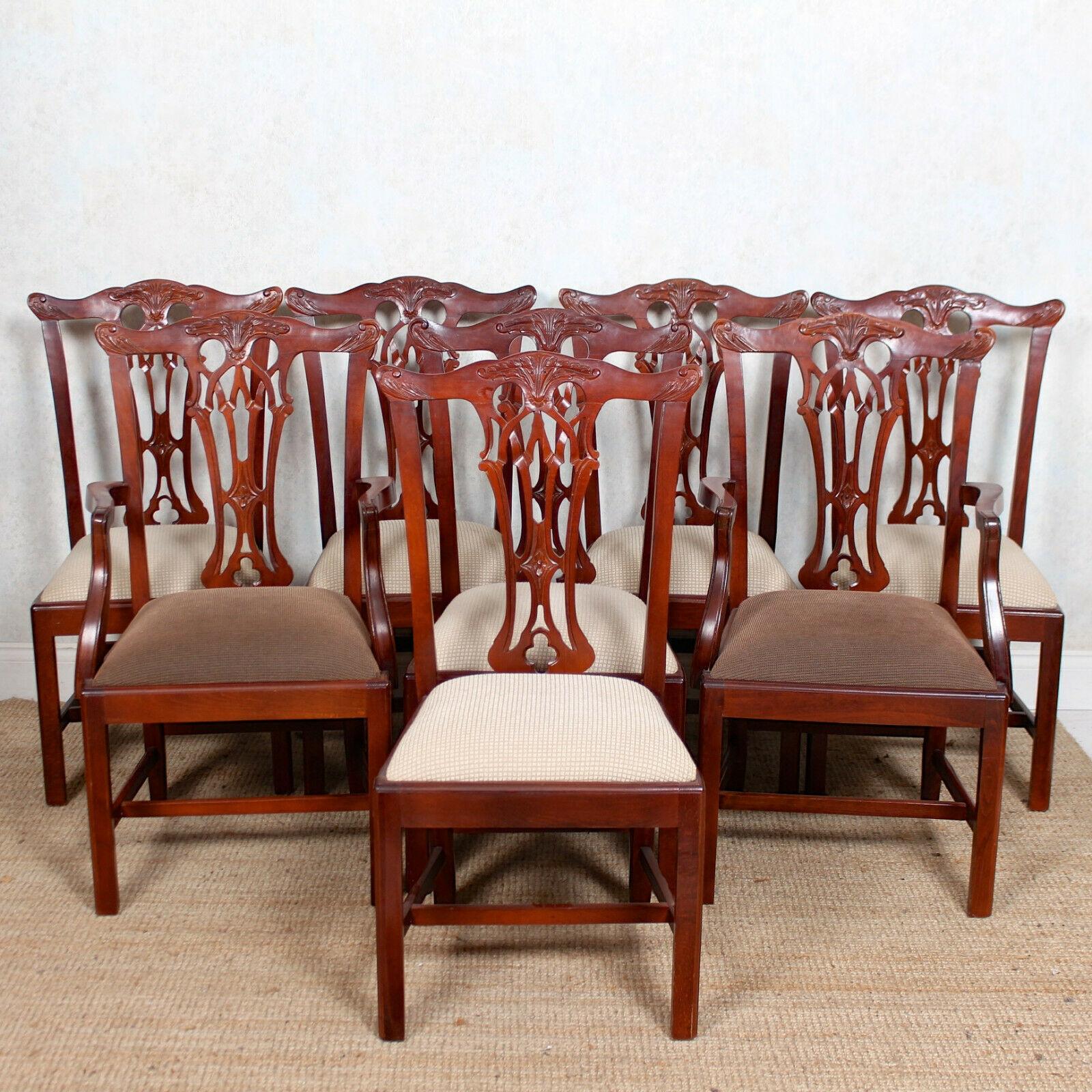 20th Century English Mahogany Dining Table and 8 Chairs Hepplewhite Stalker Antique Vintage For Sale