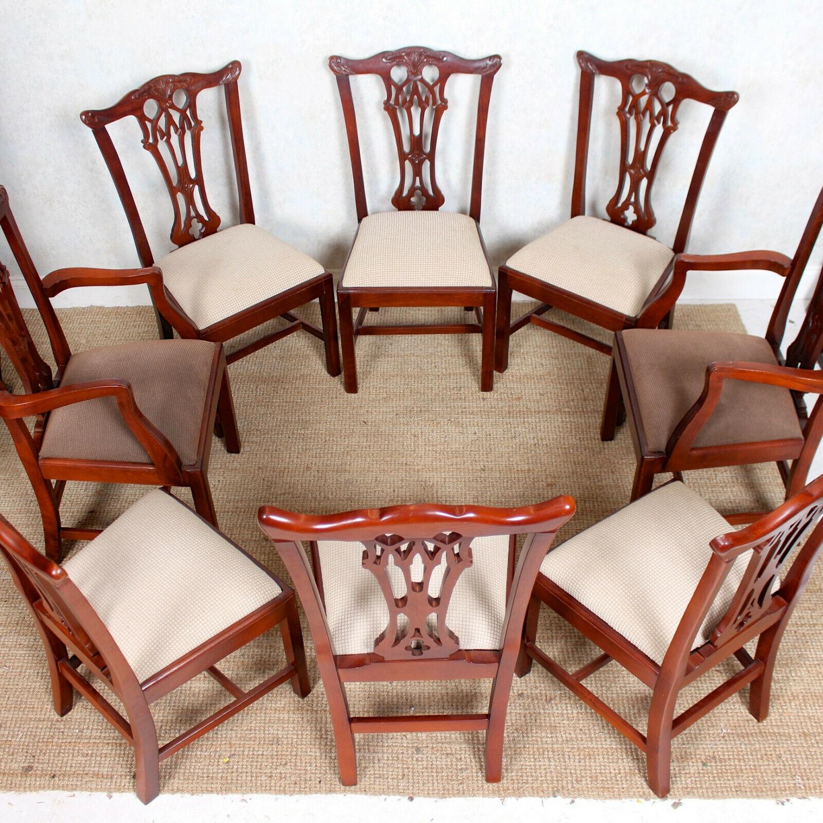 English Mahogany Dining Table and 8 Chairs Hepplewhite Stalker Antique Vintage For Sale 1