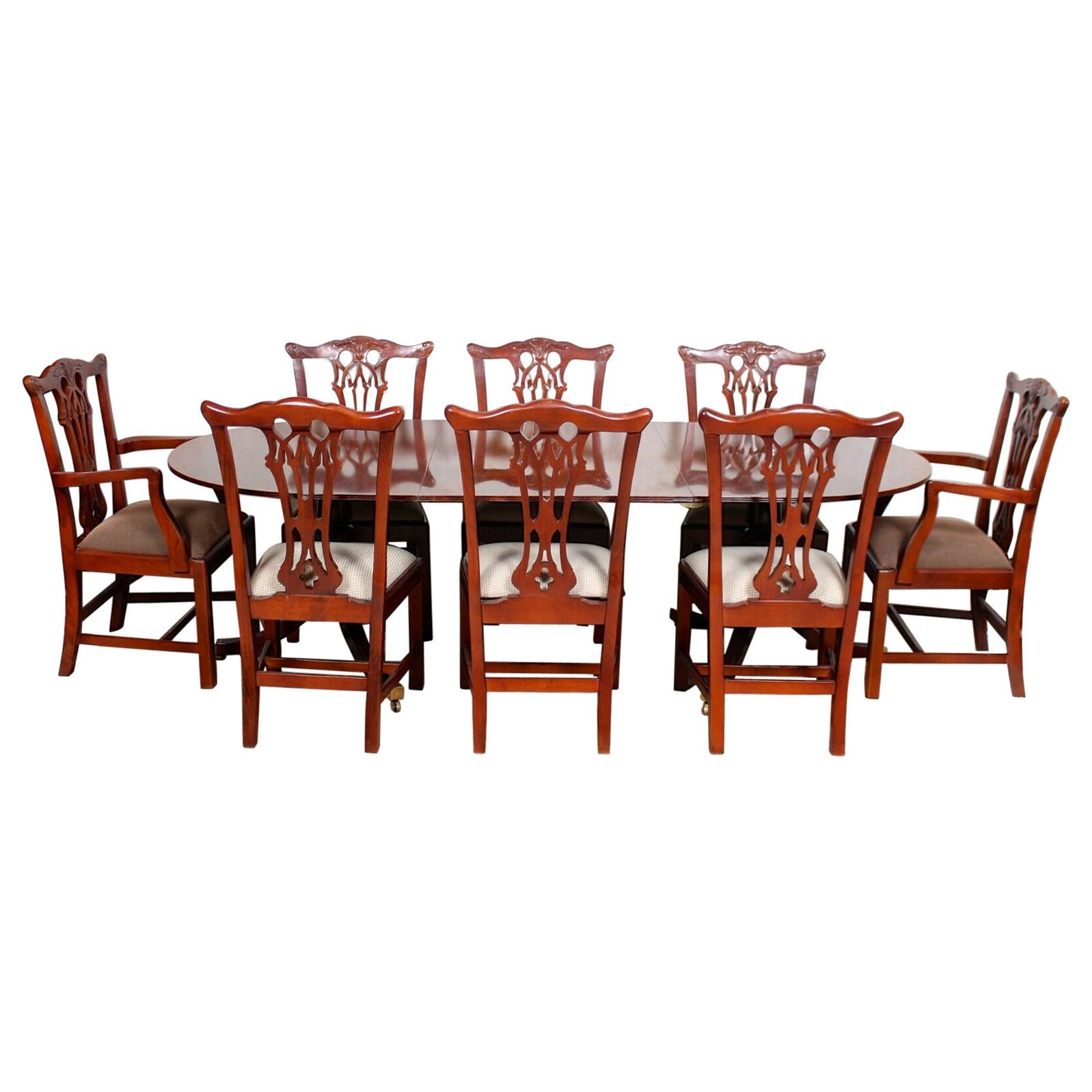 English Mahogany Dining Table and 8 Chairs Hepplewhite Stalker Antique Vintage For Sale