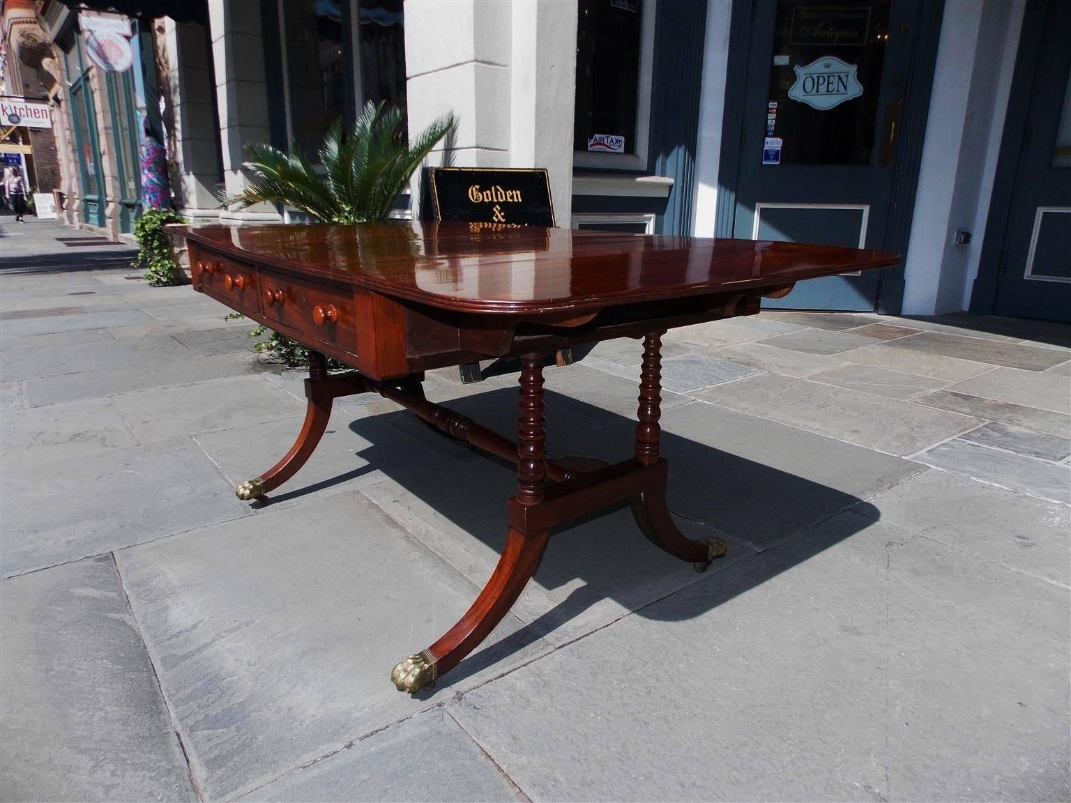 English Mahogany Drop-Leaf Sofa Table on Lion Paw Brass Casters, Circa 1790 For Sale 2