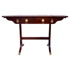 Antique English Mahogany Drop-Leaf Sofa Table with Lion Paw Brass Casters