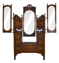 English Mahogany Edwardian Drop-Center Dresser with Three Mirrors, circa 1890