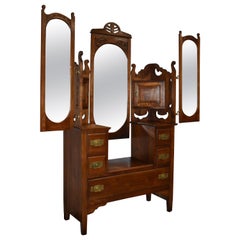 English Mahogany Edwardian Drop-Center Dresser with Three Mirrors, circa 1890