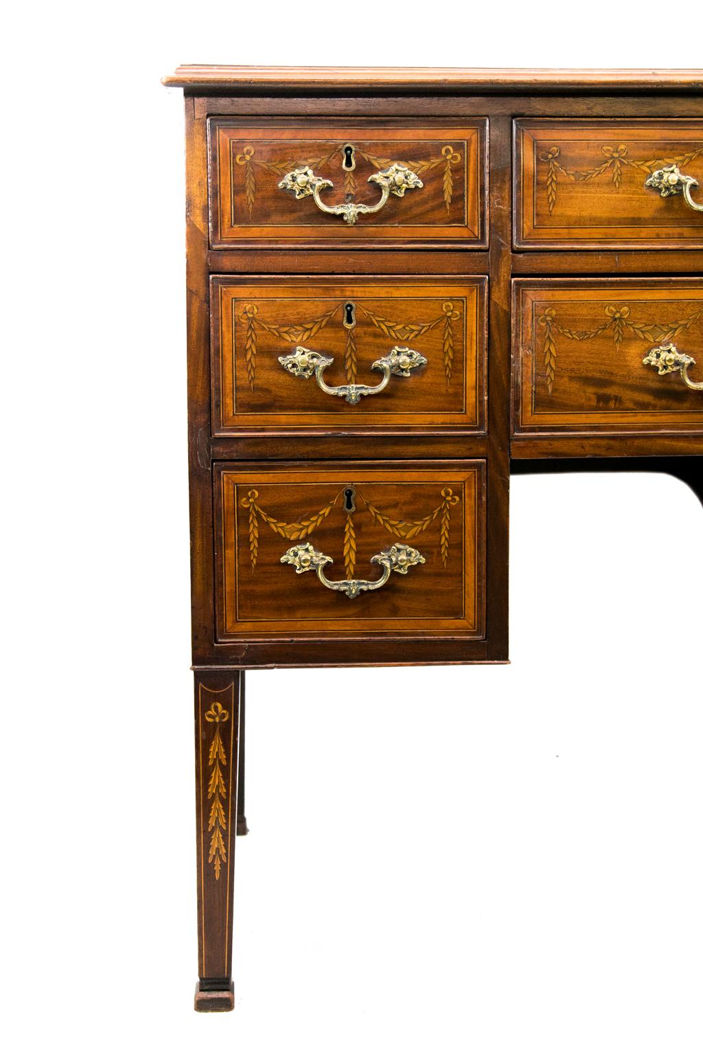 Brass English Mahogany Eight-Drawer Inlaid Server For Sale