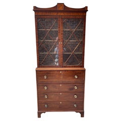 English Mahogany Fall Front Desk with Fitted Interior Unique Shallow Depth