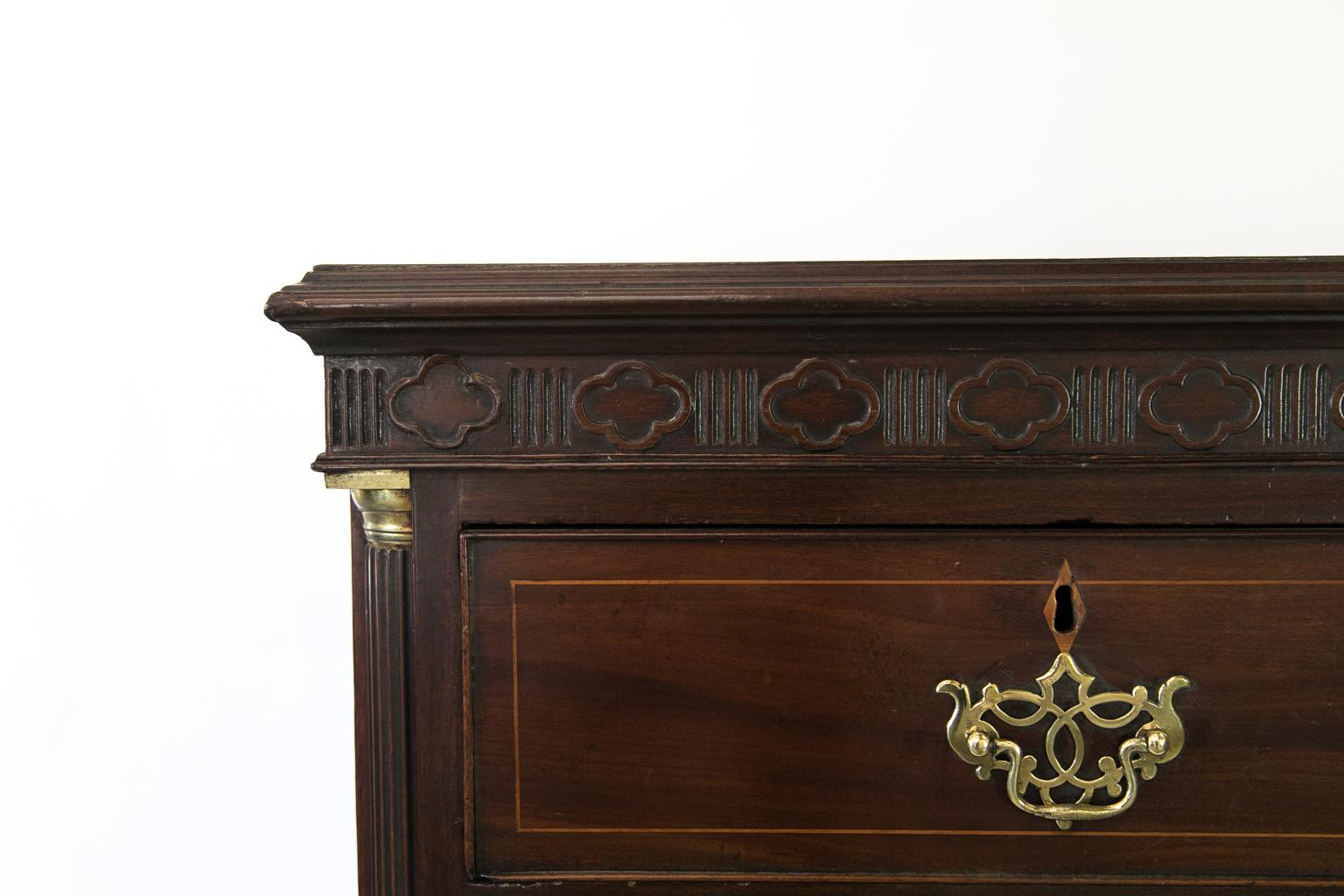 Hand-Carved English Mahogany Five-Drawer Chest For Sale