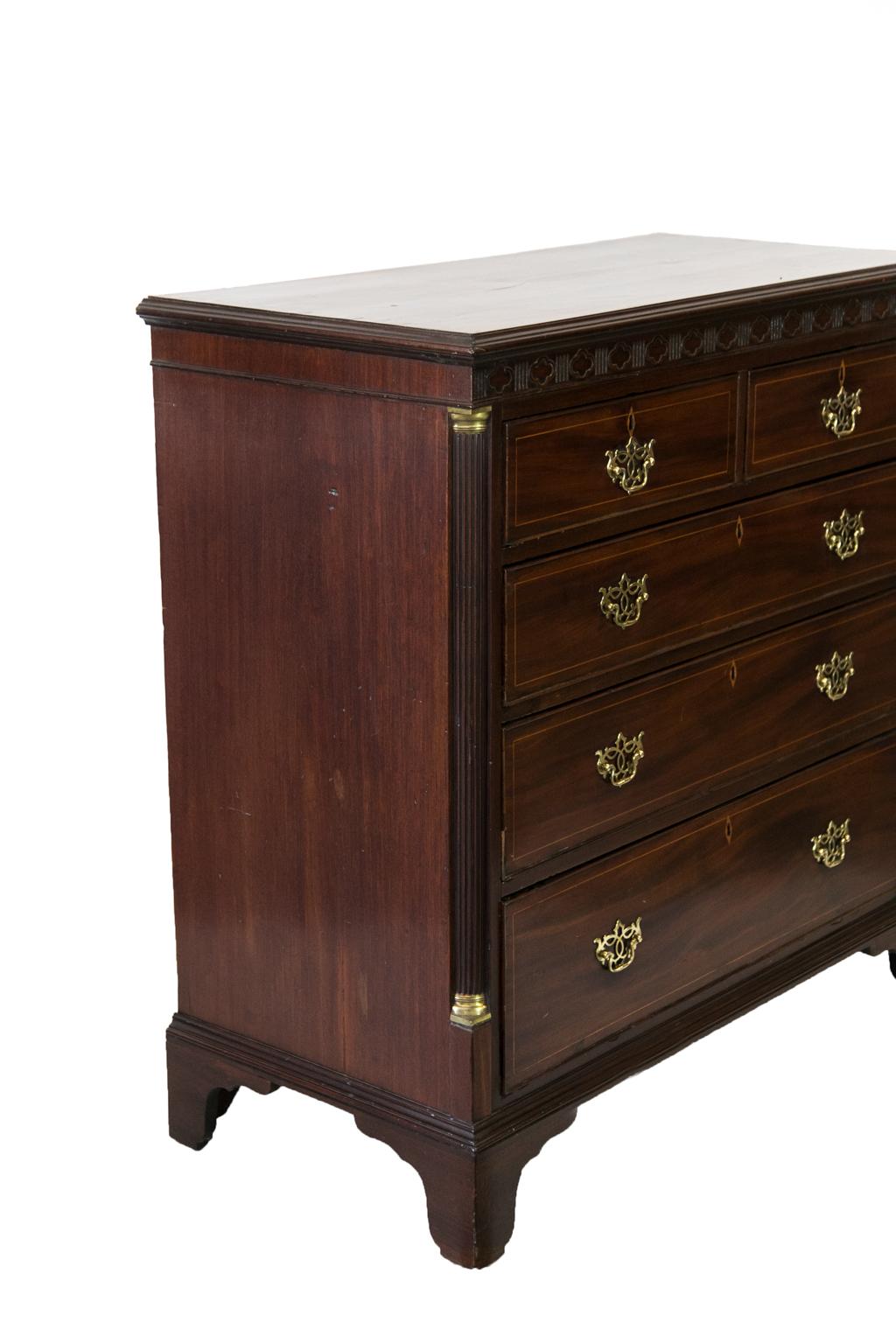 Brass English Mahogany Five-Drawer Chest For Sale
