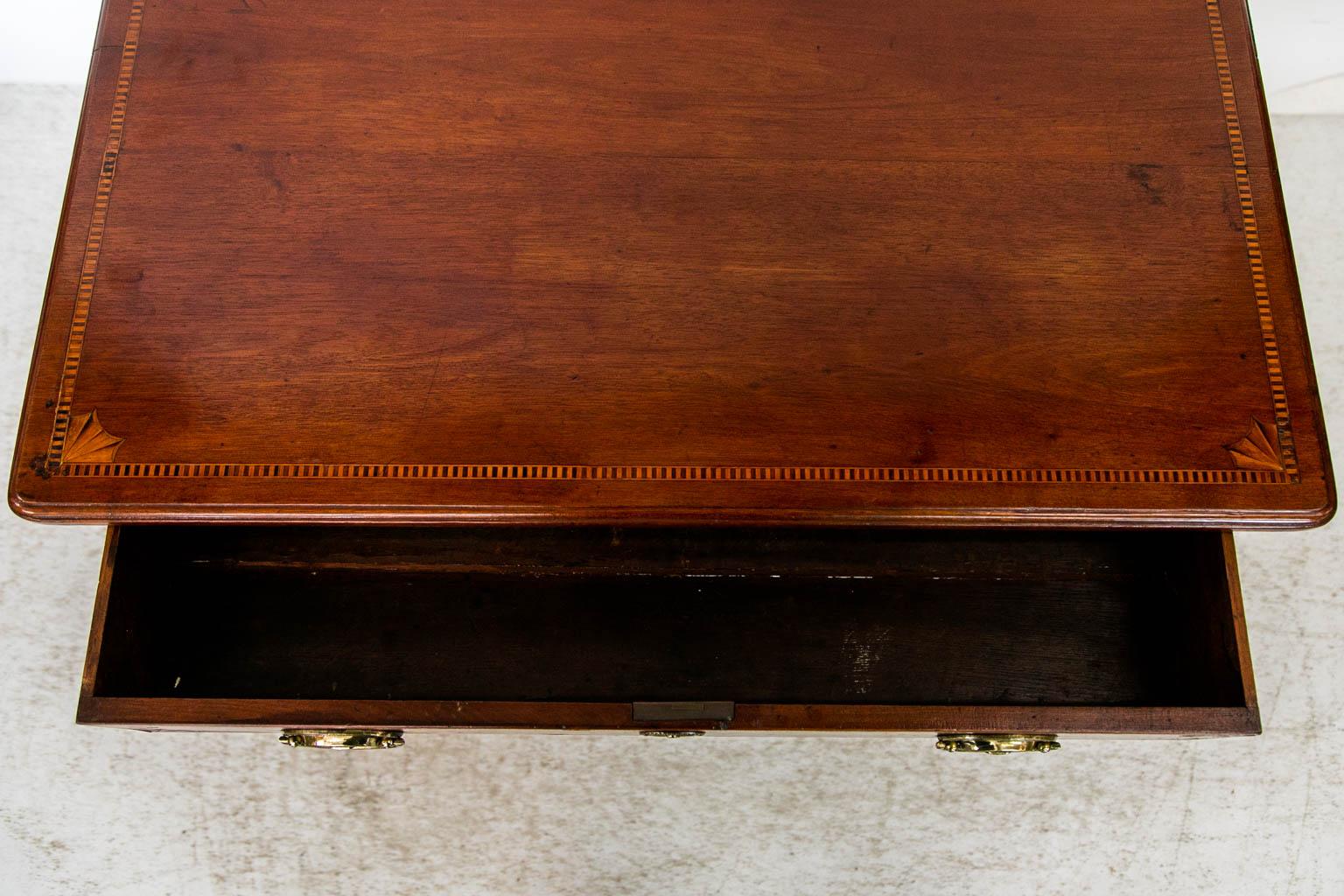 Brass English Mahogany George III Inlaid Side Table For Sale