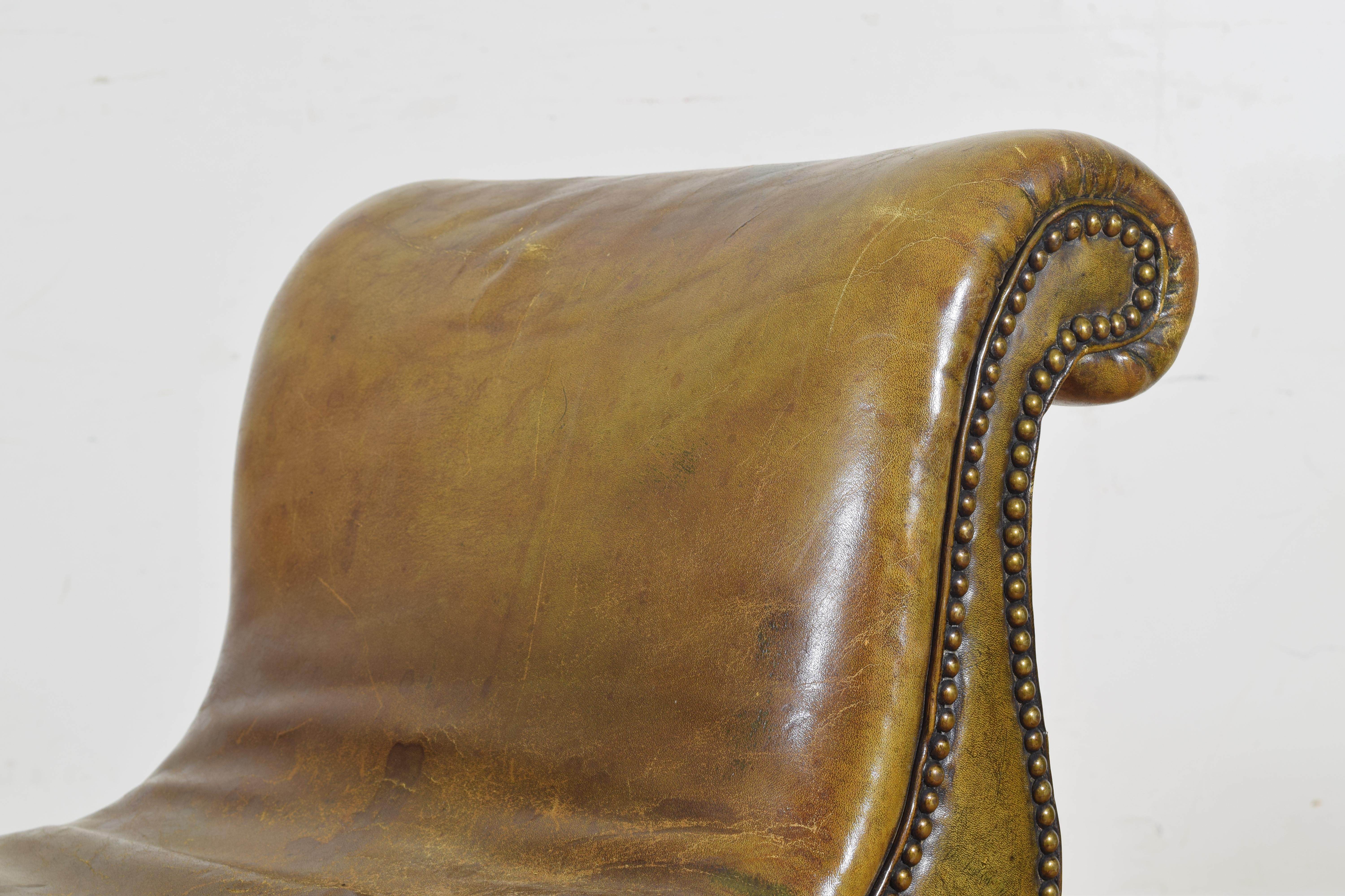 English Mahogany George III Style Patinated Green Leather Window Seat 1