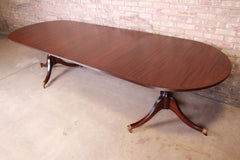 Englischer georgianischer Mahagoni-Doppelsockel-Esstisch von Rackstraw:: restauriert