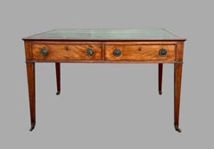 English Mahogany Georgian Style Partners Writing Table with Tooled Leather Top