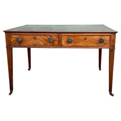 English Mahogany Georgian Style Partners Writing Table with Tooled Leather Top