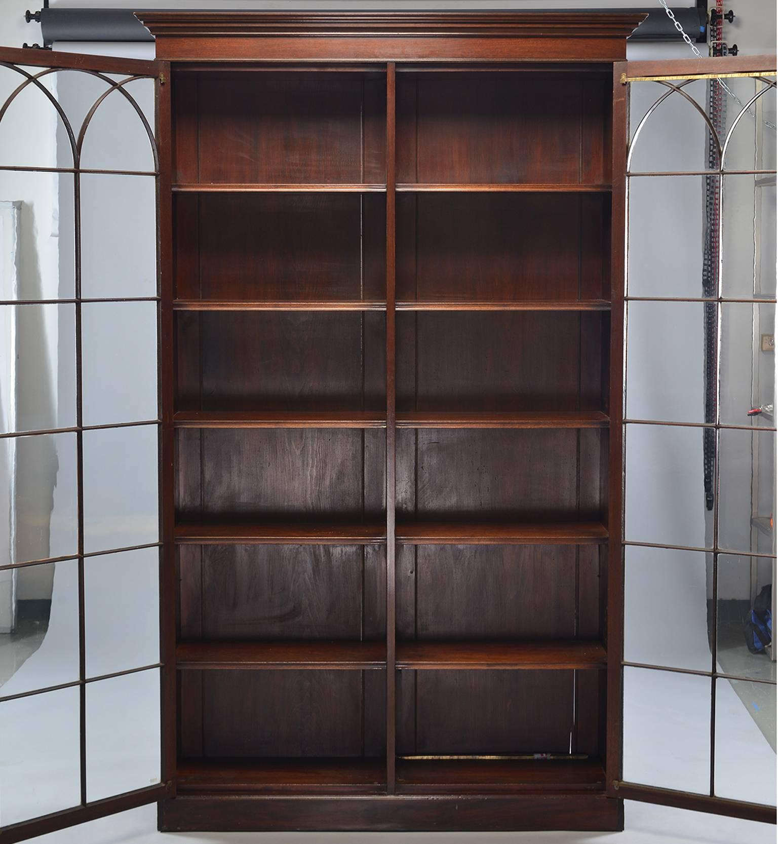 English Mahogany Glass Front Library Cabinet 8
