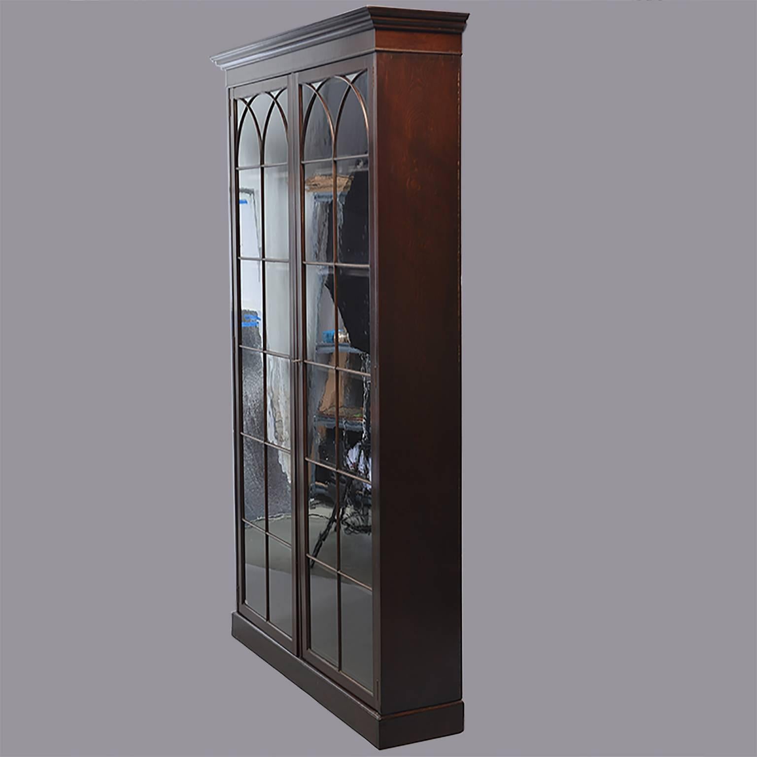 20th Century English Mahogany Glass Front Library Cabinet