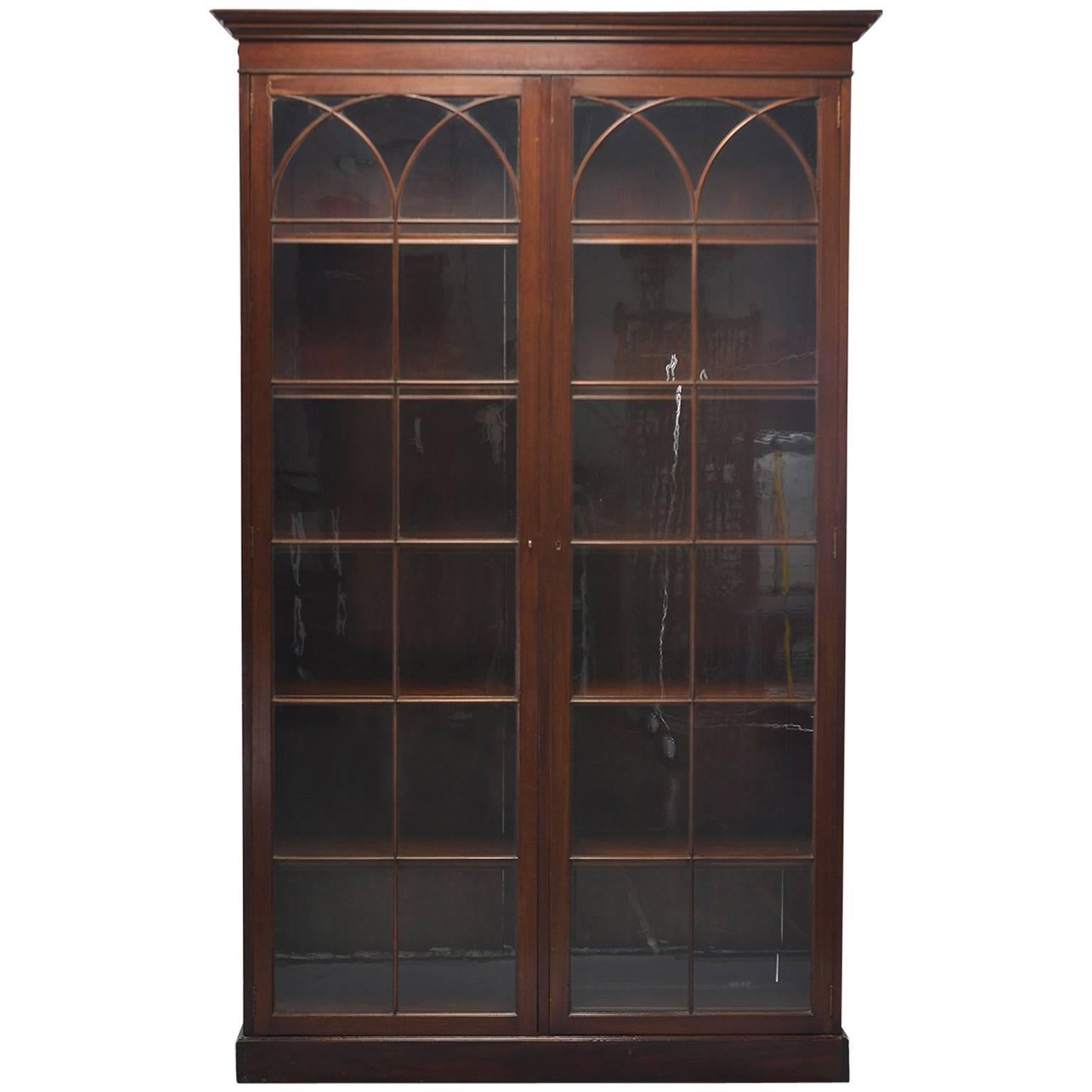 English Mahogany Glass Front Library Cabinet