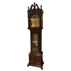 Antique English Mahogany Grandfather Long Case Clock with 5 Chimes and Moon Dial