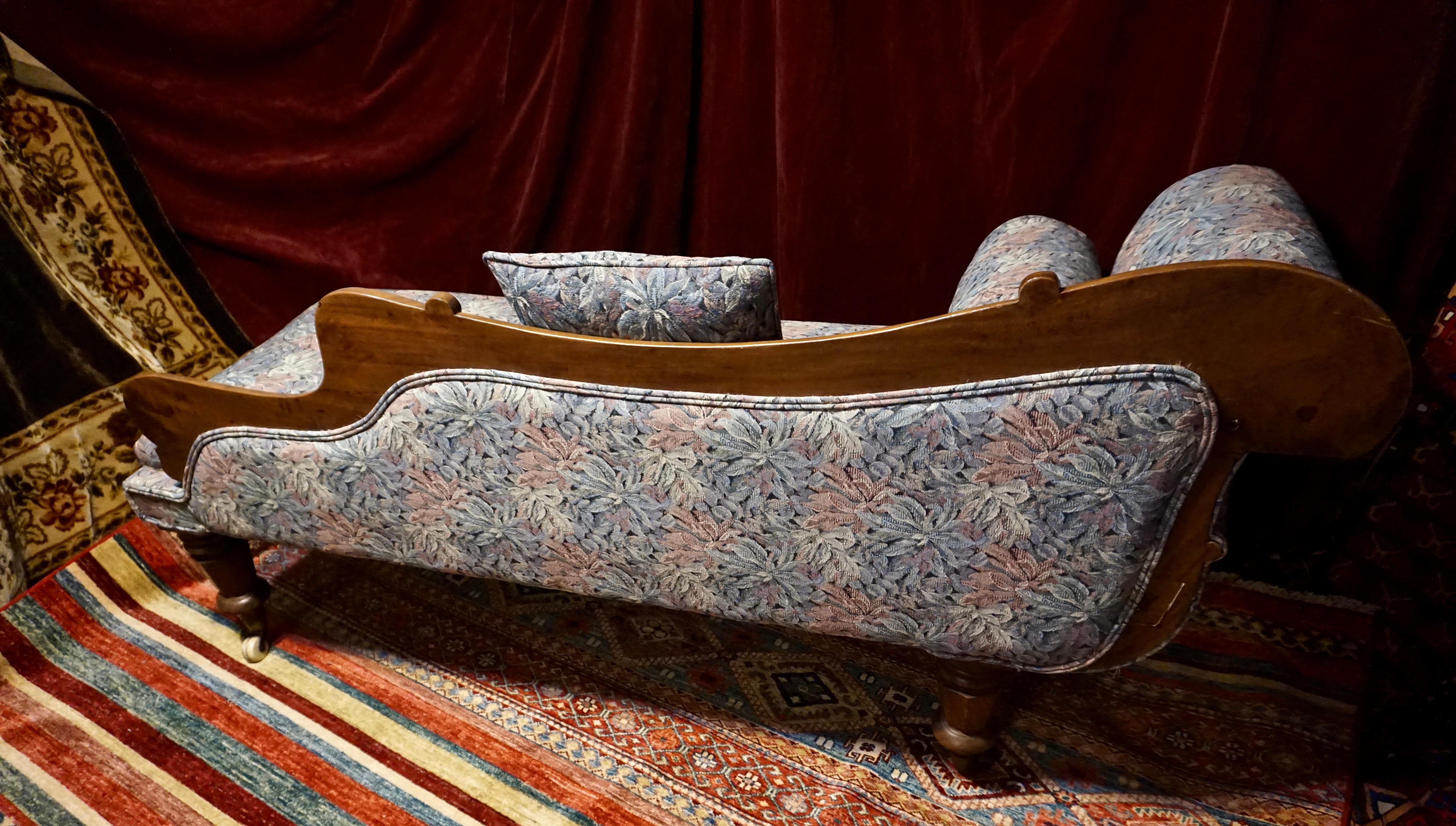 English Walnut Hand Carved Victorian Chaise Lounge on Porcelain Casters 9