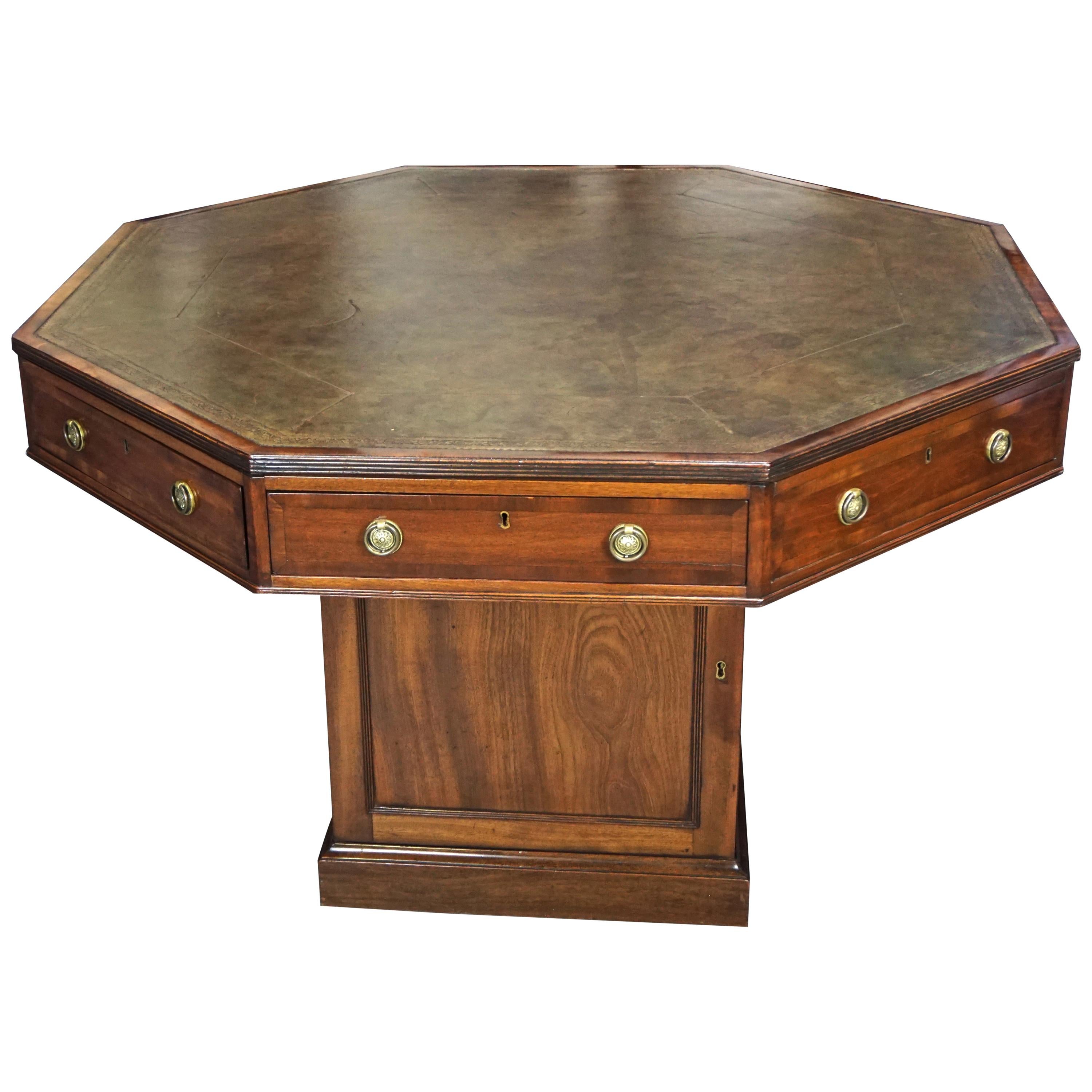 English Mahogany Octagonal Drum Table by C. Hindley & Sons, London